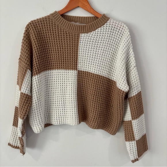 moon & madison Sweaters - Moon & Madison Checked Sweater XS Brown and cream.